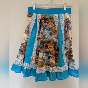 Western Square Dance Pin Up Novelty Cowgirl Twirlerz Skirt Medium Lace & Horses